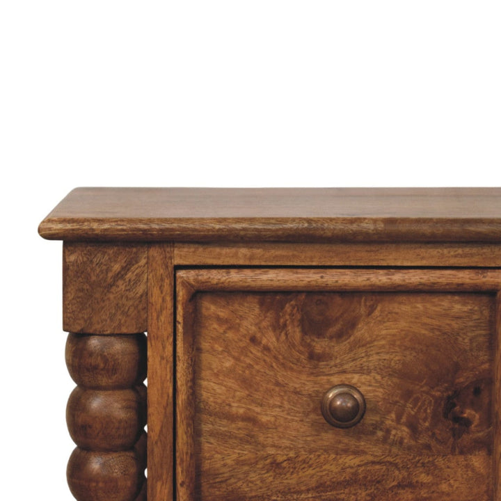 Barley Twist 2-Drawer Nightstand - Solid Mango Wood Bedside Table for Bedroom - product view 4 showing handcrafted solid...