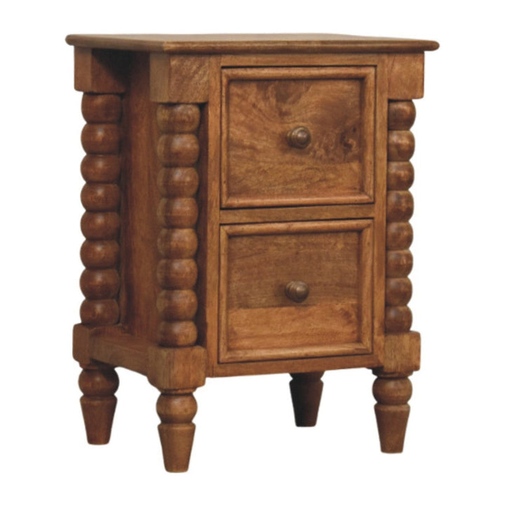 Barley Twist 2-Drawer Nightstand - Solid Mango Wood Bedside Table for Bedroom - product view 3 showing handcrafted solid...