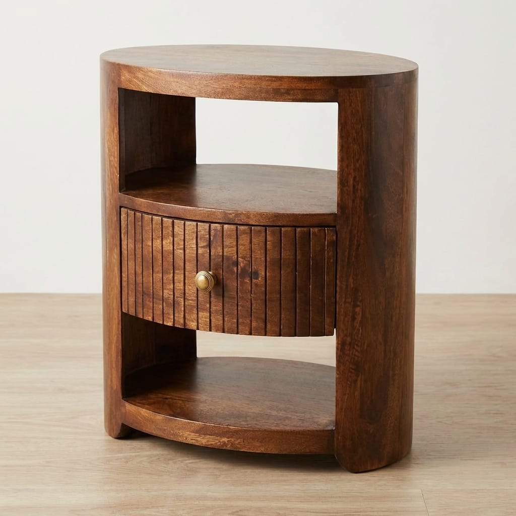 Bordeaux Winewood Oak Nightstand - Solid Mango Wood Bedside Table - main view showing handcrafted solid mango wood nightstand