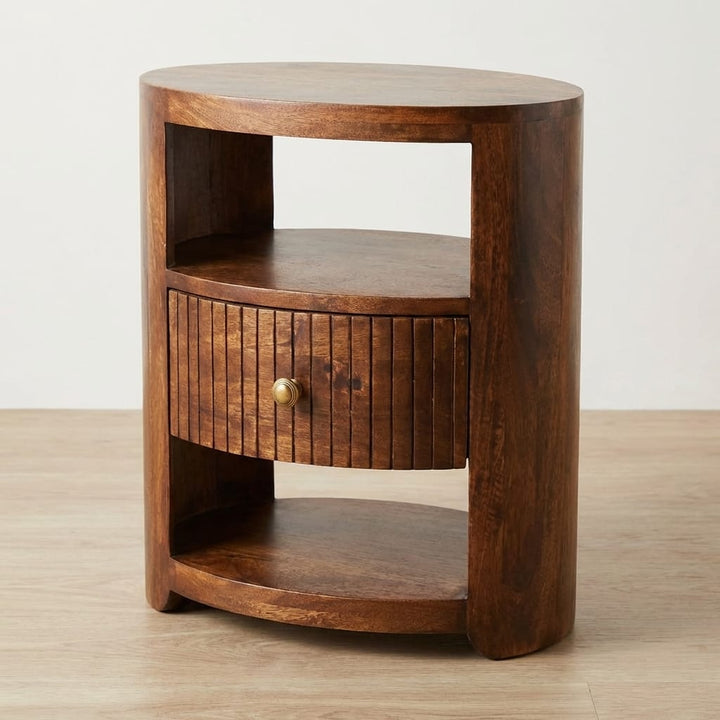 Bordeaux Winewood Oak Nightstand - Solid Mango Wood Bedside Table - main view showing handcrafted solid mango wood nightstand