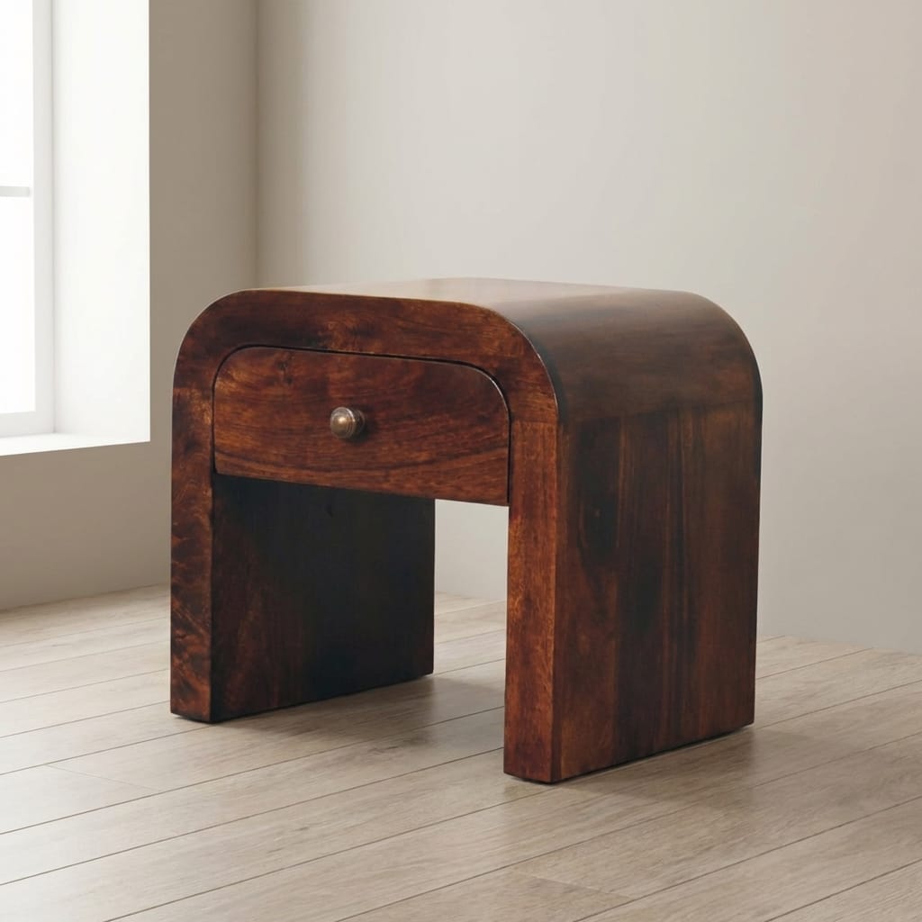 California Walnut Nightstand - Solid Mango Wood Bedside Table for Bedroom - main view showing handcrafted solid mango...
