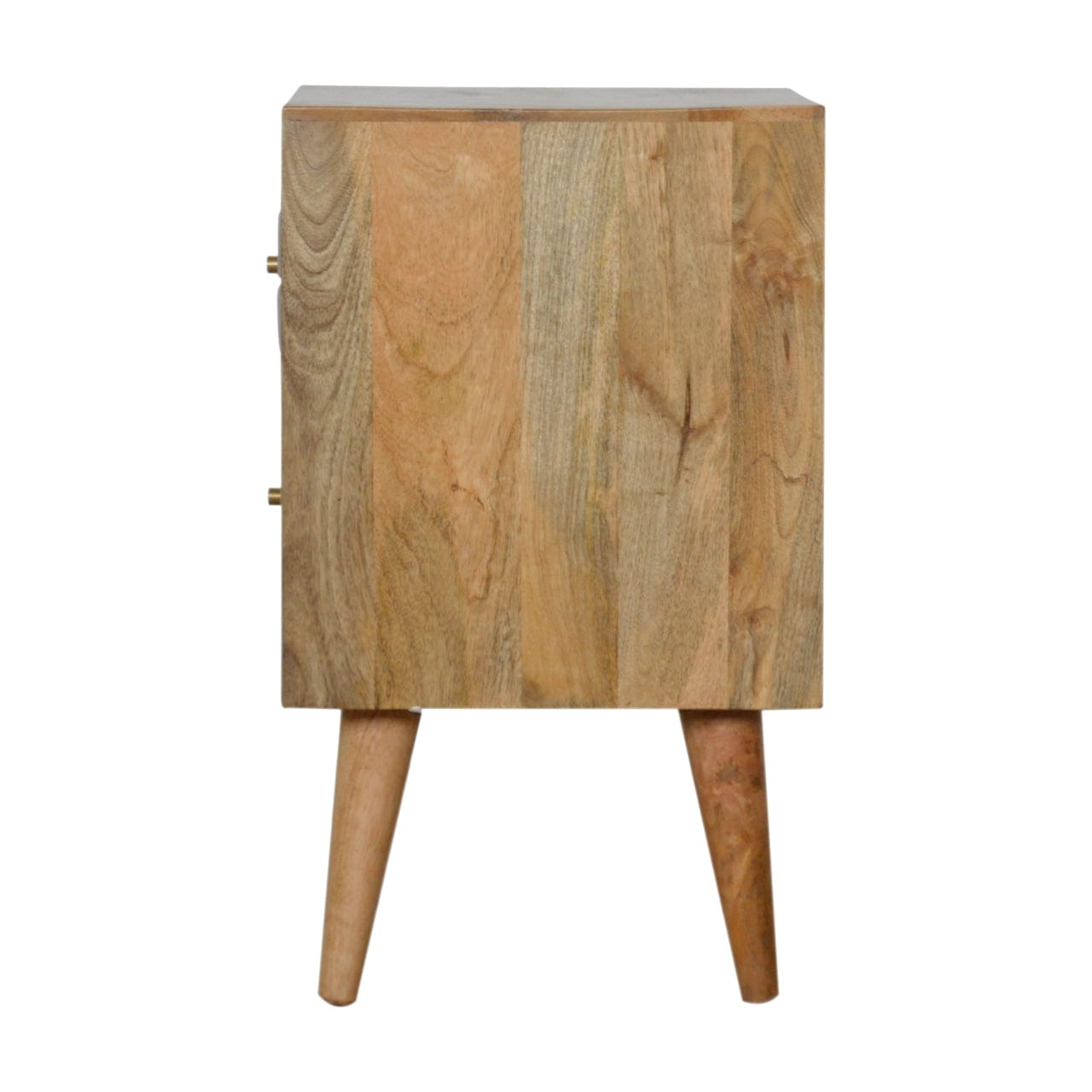 Carved Geometric Nightstand - Solid Mango Wood Bedside Table for Bedroom - product view 7 showing handcrafted solid mango...