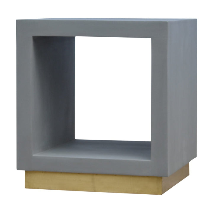 Cement Cube Nightstand - Solid Mango Wood Bedside Table for Bedroom - main view showing handcrafted solid mango wood...