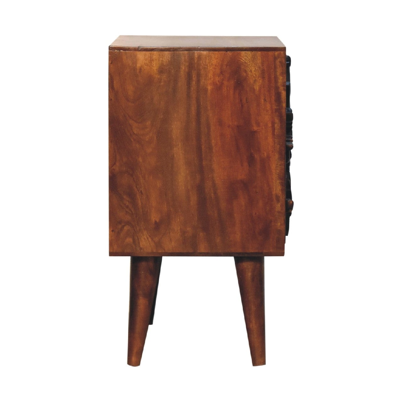 Chestnut Botanic Nightstand - Solid Mango Wood Bedside Table for Bedroom - product view 9 showing handcrafted solid mango...