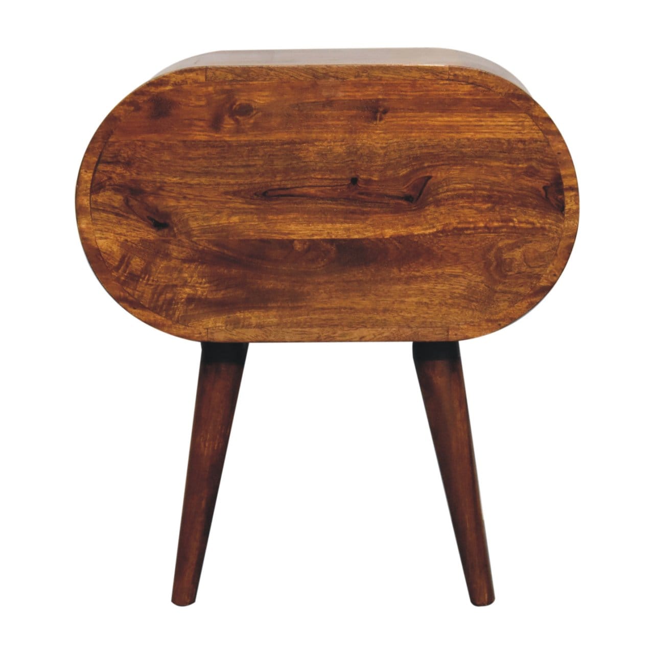 Chestnut Circular Nightstand - Solid Mango Wood Bedside Table for Bedroom - product view 2 showing handcrafted solid...