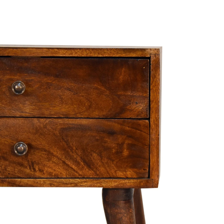 Chestnut Mid-Century Modern Solid Wood Nightstand - Solid Mango Wood Bedside Table for Bedroom - product view 4 showing...