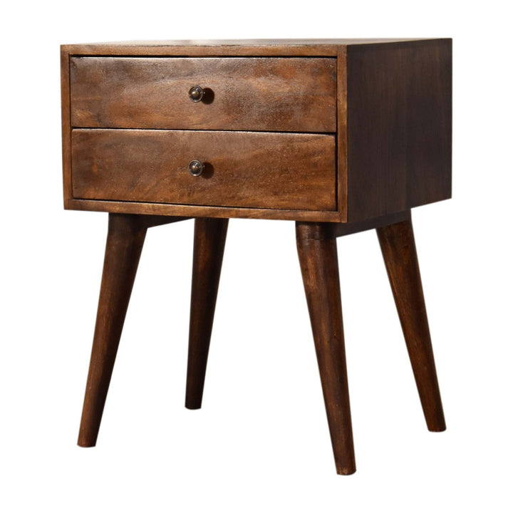 Chestnut Mid-Century Modern Solid Wood Nightstand - Solid Mango Wood Bedside Table for Bedroom - product view 3 showing...