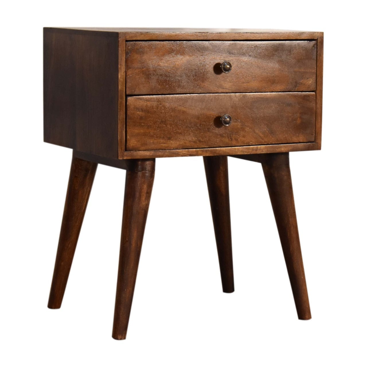 Chestnut Mid-Century Modern Solid Wood Nightstand - Solid Mango Wood Bedside Table for Bedroom - product view 2 showing...