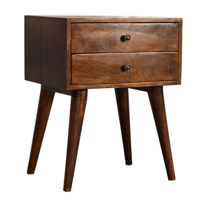 Chestnut Mid-Century Modern Solid Wood Nightstand - Solid Mango Wood Bedside Table for Bedroom - product view 2 showing...