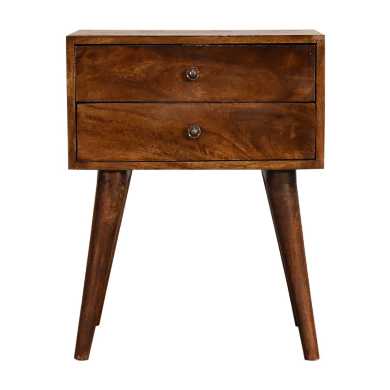 Chestnut Mid-Century Modern Solid Wood Nightstand - Solid Mango Wood Bedside Table for Bedroom - main view showing...