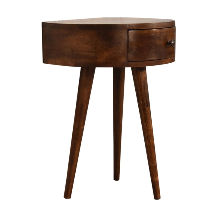 Chestnut Semi Circle Nightstand - Solid Mango Wood Bedside Table for Bedroom - product view 3 showing handcrafted solid...