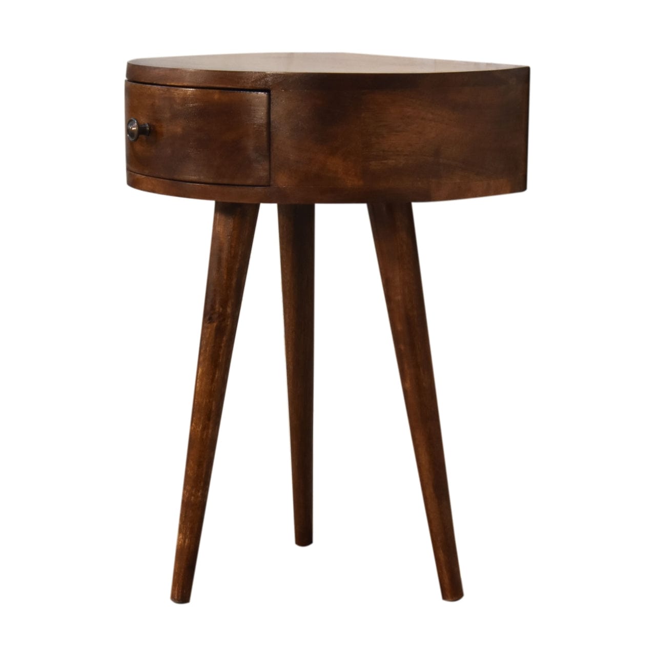 Chestnut Semi Circle Nightstand - Solid Mango Wood Bedside Table for Bedroom - product view 2 showing handcrafted solid...