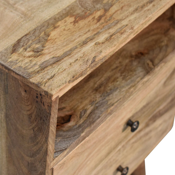 Classic Oak-ish Nightstand - Solid Mango Wood Bedside Table for Bedroom - product view 6 showing handcrafted solid mango...