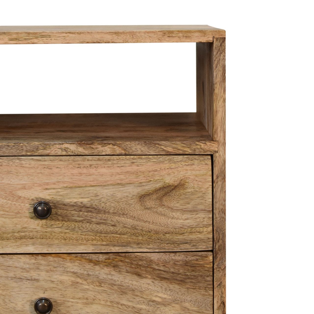 Classic Oak-ish Nightstand - Solid Mango Wood Bedside Table for Bedroom - product view 5 showing handcrafted solid mango...
