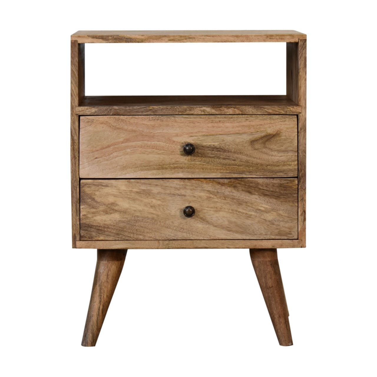 Classic Oak-ish Nightstand - Solid Mango Wood Bedside Table for Bedroom - product view 2 showing handcrafted solid mango...