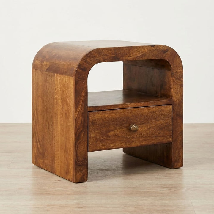 Darcy Chestnut Nightstand - Solid Mango Wood Bedside Table for Bedroom - main view showing handcrafted solid mango wood...