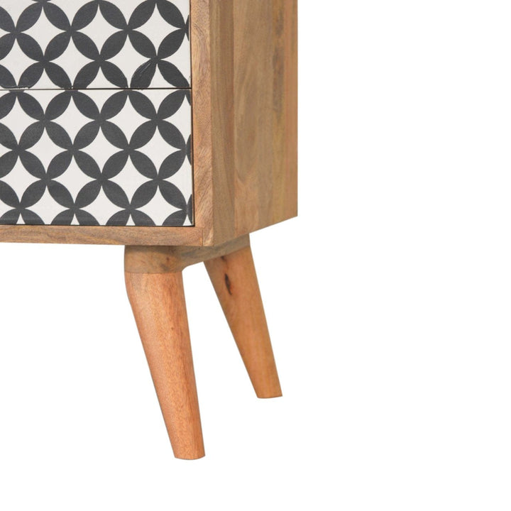 Diamond Print Open Slot Nightstand - Solid Mango Wood Bedside Table for Bedroom - product view 7 showing handcrafted...