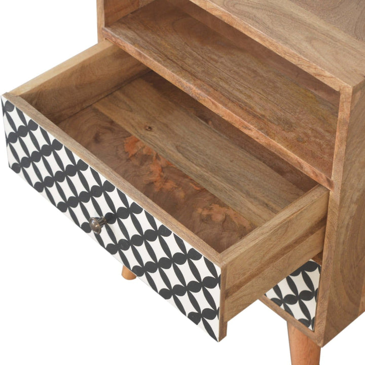 Diamond Print Open Slot Nightstand - Solid Mango Wood Bedside Table for Bedroom - product view 6 showing handcrafted...