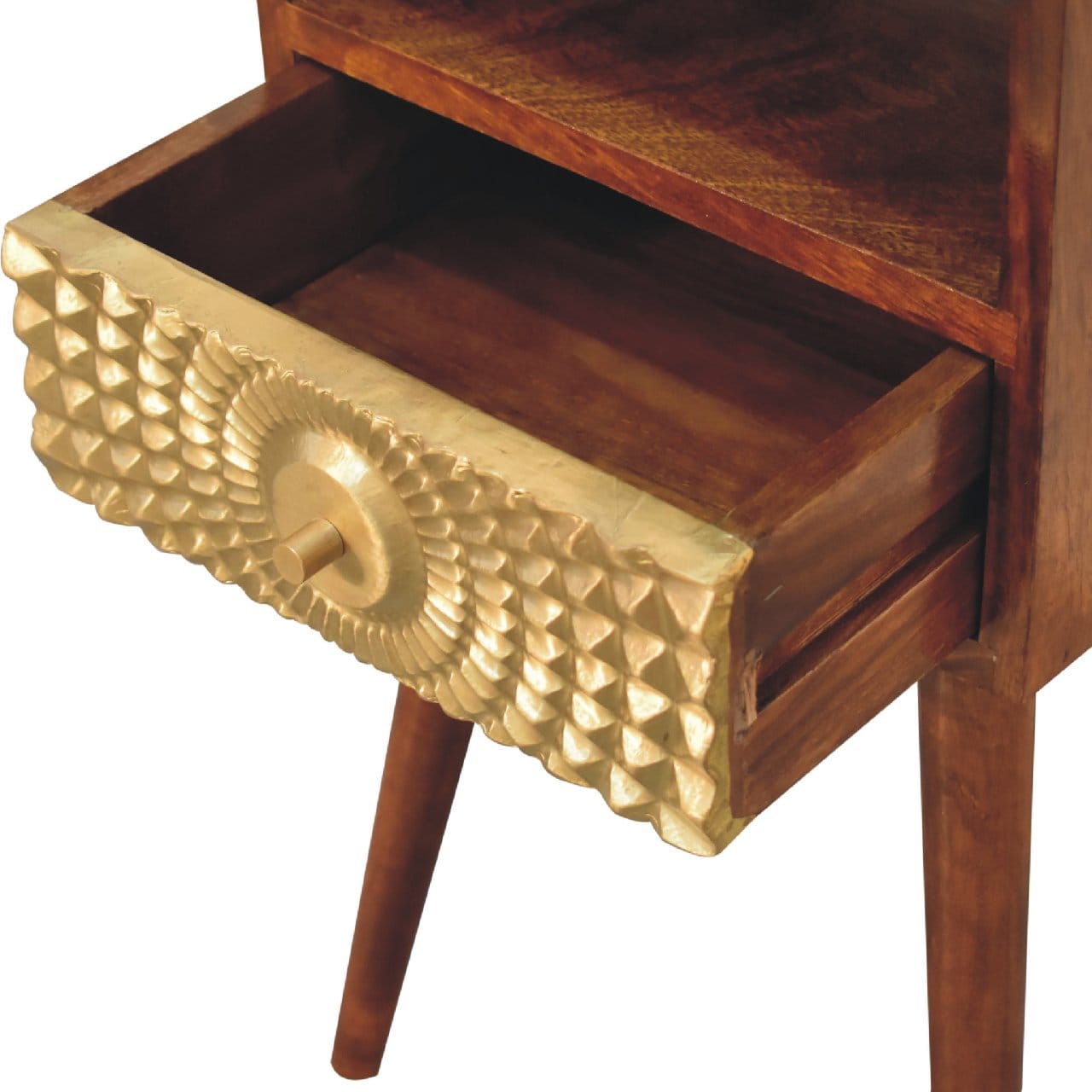 Eden Mini Nightstand - Solid Mango Wood Bedside Table for Bedroom - product view 7 showing handcrafted solid mango wood...