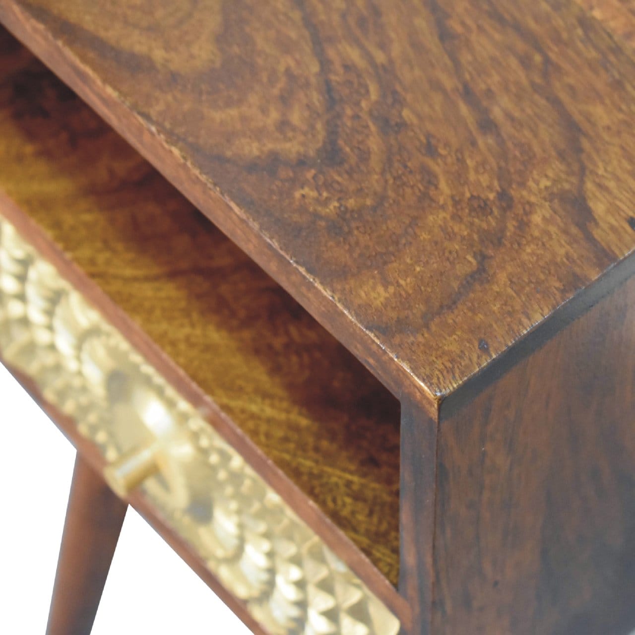 Eden Mini Nightstand - Solid Mango Wood Bedside Table for Bedroom - product view 6 showing handcrafted solid mango wood...