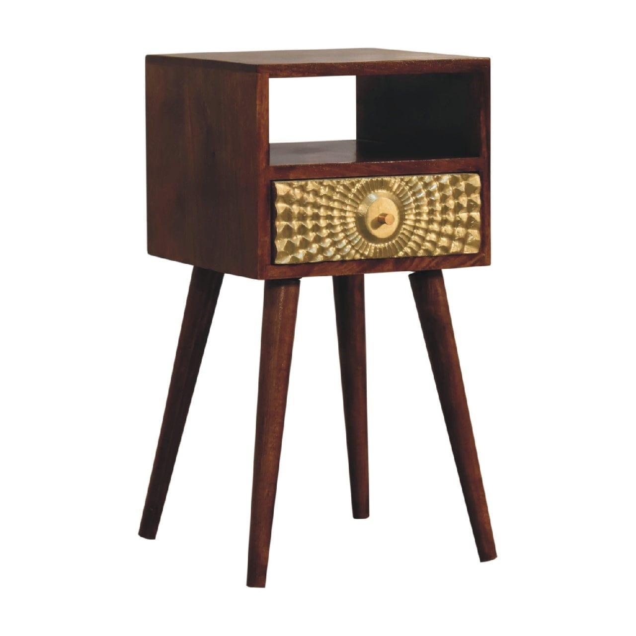 Eden Mini Nightstand - Solid Mango Wood Bedside Table for Bedroom - product view 3 showing handcrafted solid mango wood...