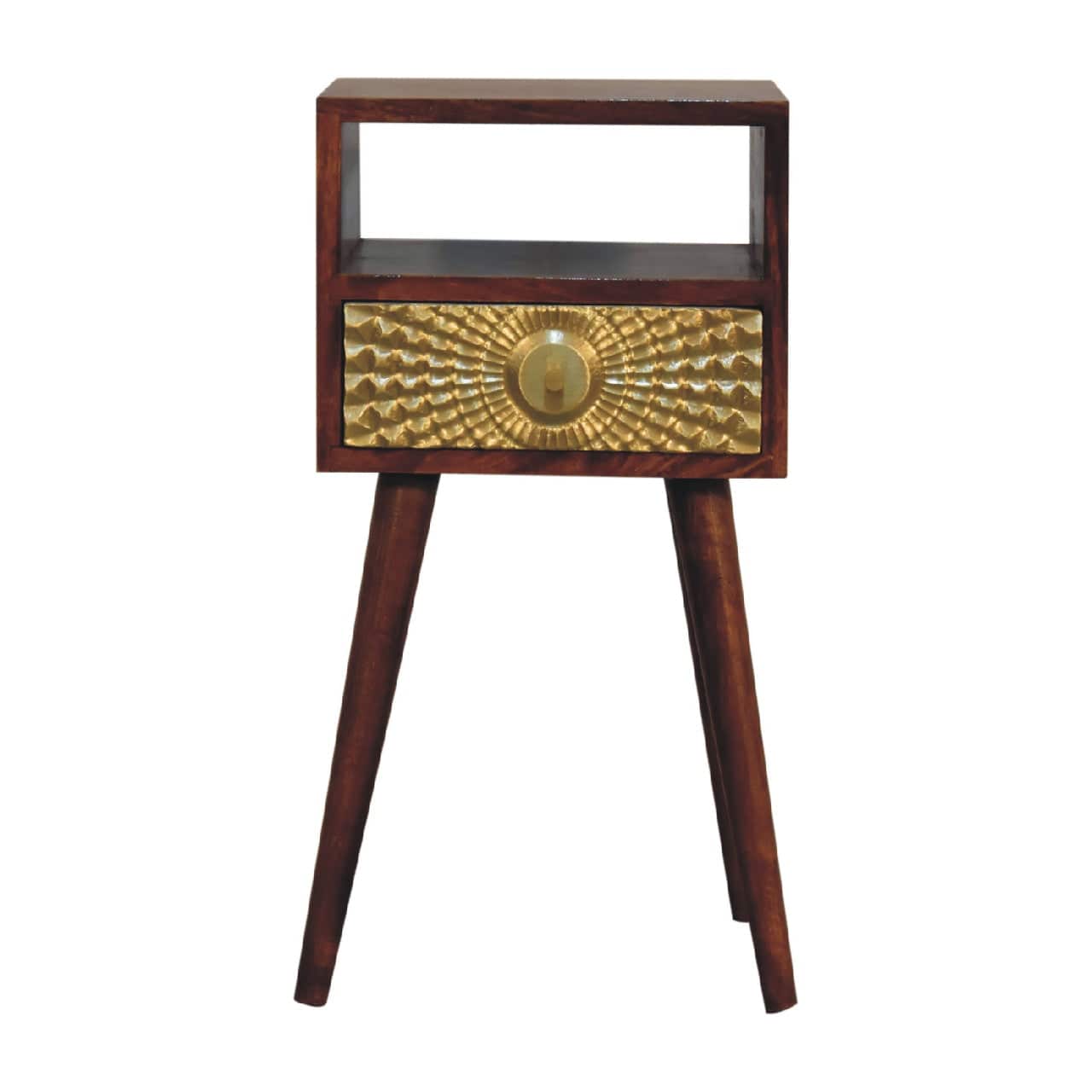 Eden Mini Nightstand - Solid Mango Wood Bedside Table for Bedroom - product view 2 showing handcrafted solid mango wood...