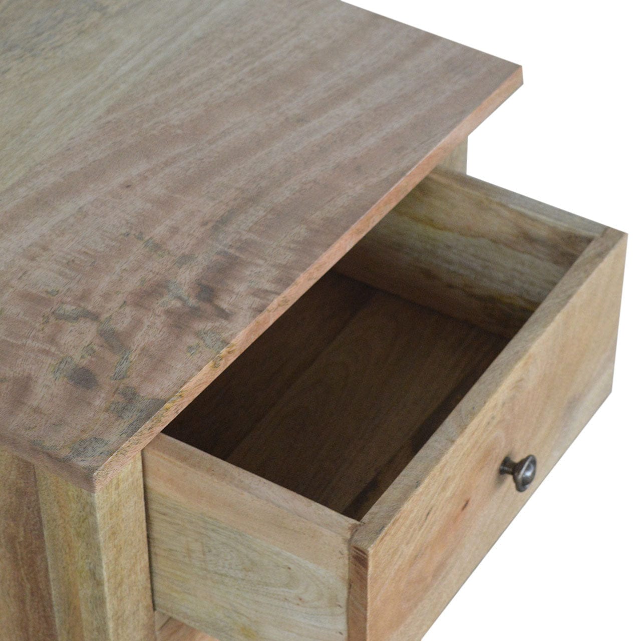 Farmhouse Country Style Nightstand - Solid Mango Wood Bedside Table for Bedroom - product view 6 showing handcrafted...