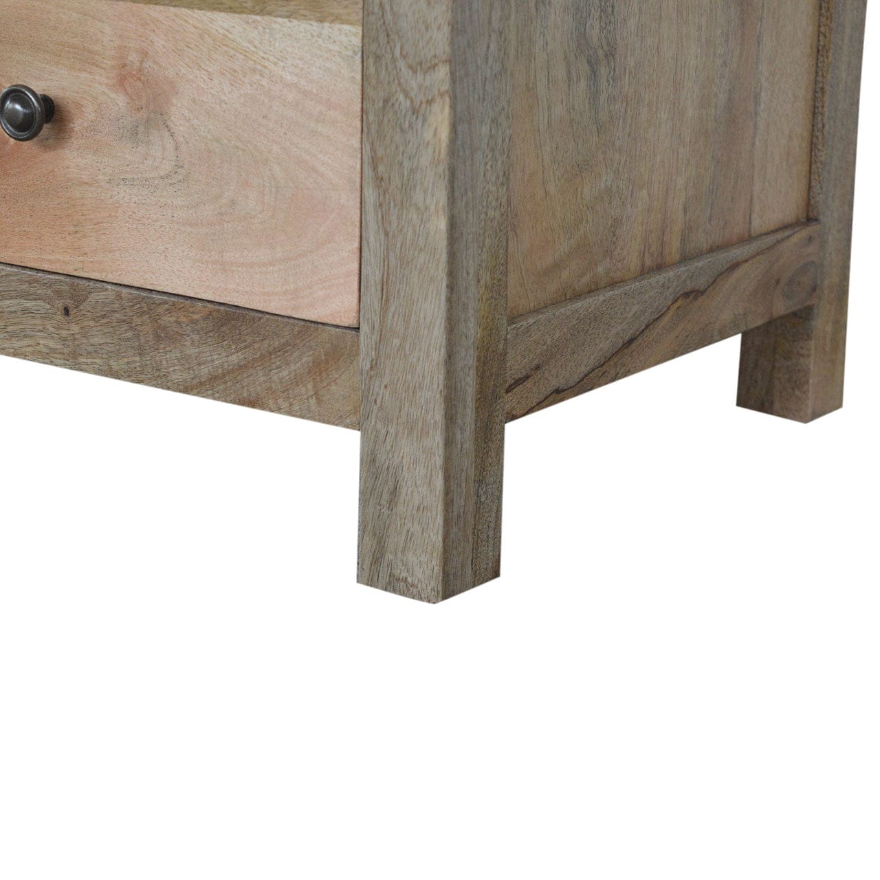 Farmhouse Country Style Nightstand - Solid Mango Wood Bedside Table for Bedroom - product view 5 showing handcrafted...