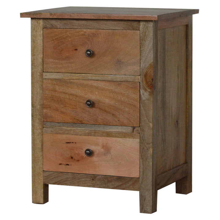 Farmhouse Country Style Nightstand - Solid Mango Wood Bedside Table for Bedroom - main view showing handcrafted solid...