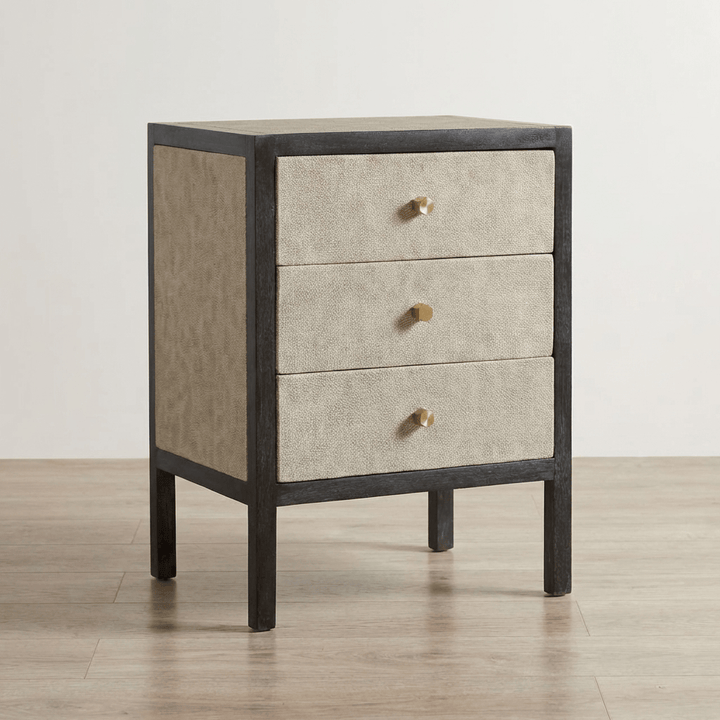 Faux Leather Nightstand - Solid Mango Wood Bedside Table for Bedroom - main view showing handcrafted solid mango wood...