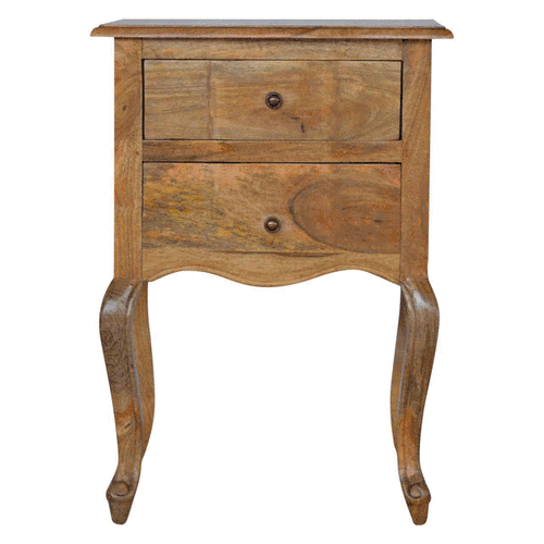 French Style Nightstand - Solid Mango Wood Bedside Table for Bedroom - product view 6 showing handcrafted solid mango...