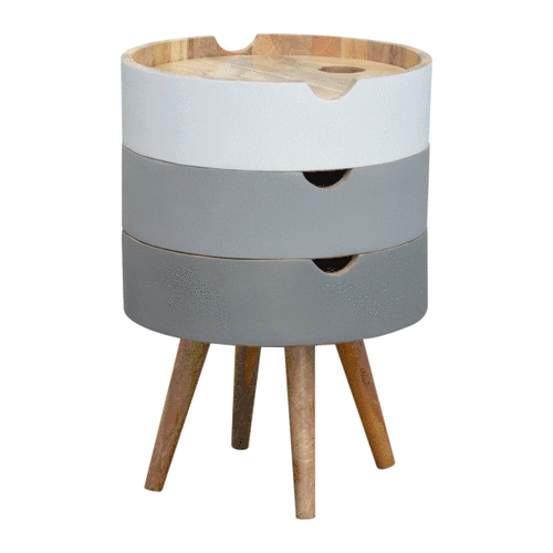 Functional 3 Drawer Grey Paint Nightstand - Solid Mango Wood Bedside Table for Bedroom - product view 8 showing...