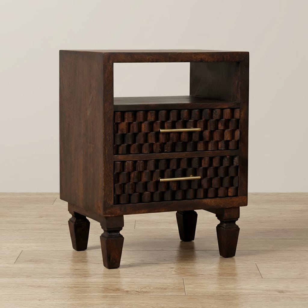 Handcrafted Arno Nightstand - Solid Mango Wood Bedside Table for Bedroom - main view showing handcrafted solid mango wood...