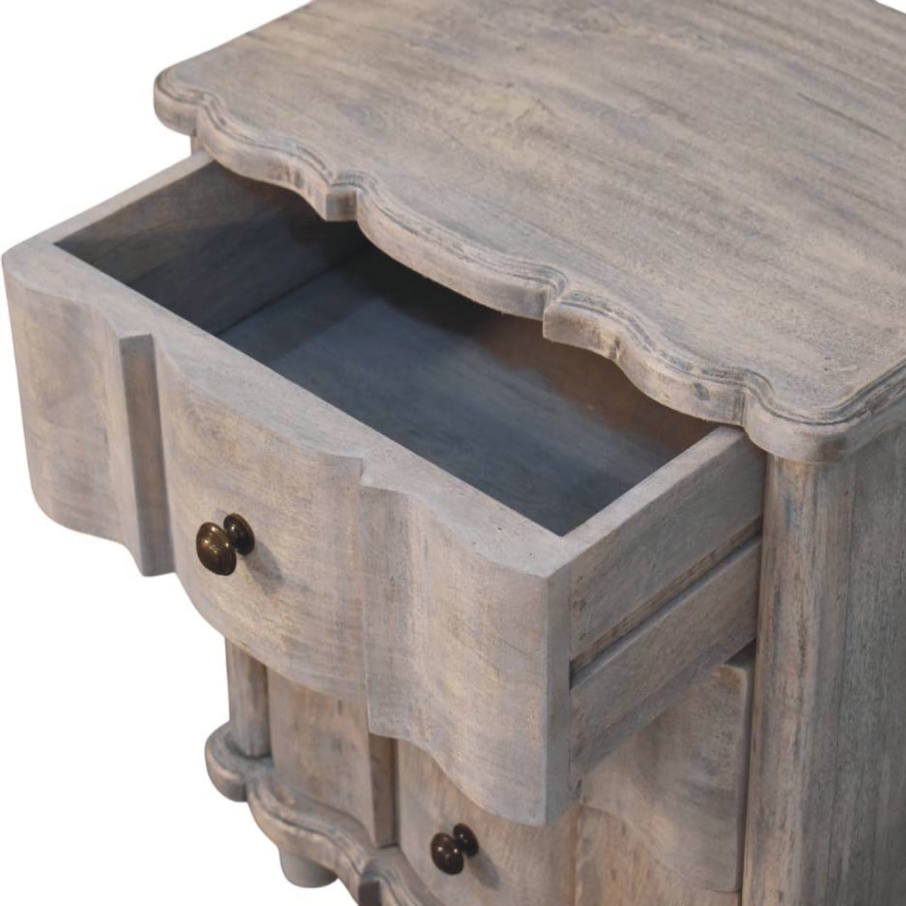 Handcrafted Beaumont Curved Nightstand - Solid Mango Wood Bedside Table for Bedroom - product view 6 showing handcrafted...