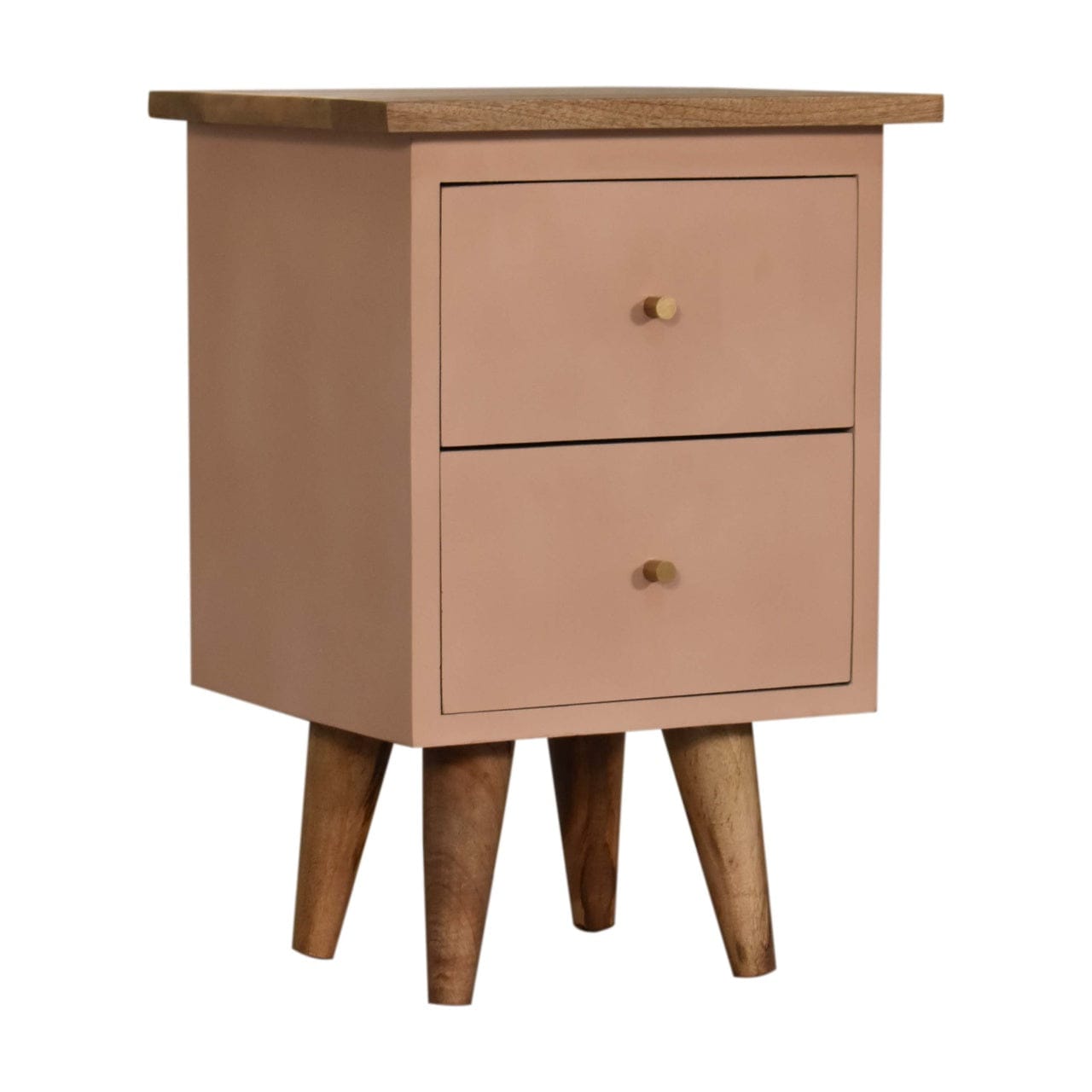 Handcrafted Blush Pink Hand Painted Nightstand - Solid Mango Wood Bedside Table for Bedroom - product view 3 showing...