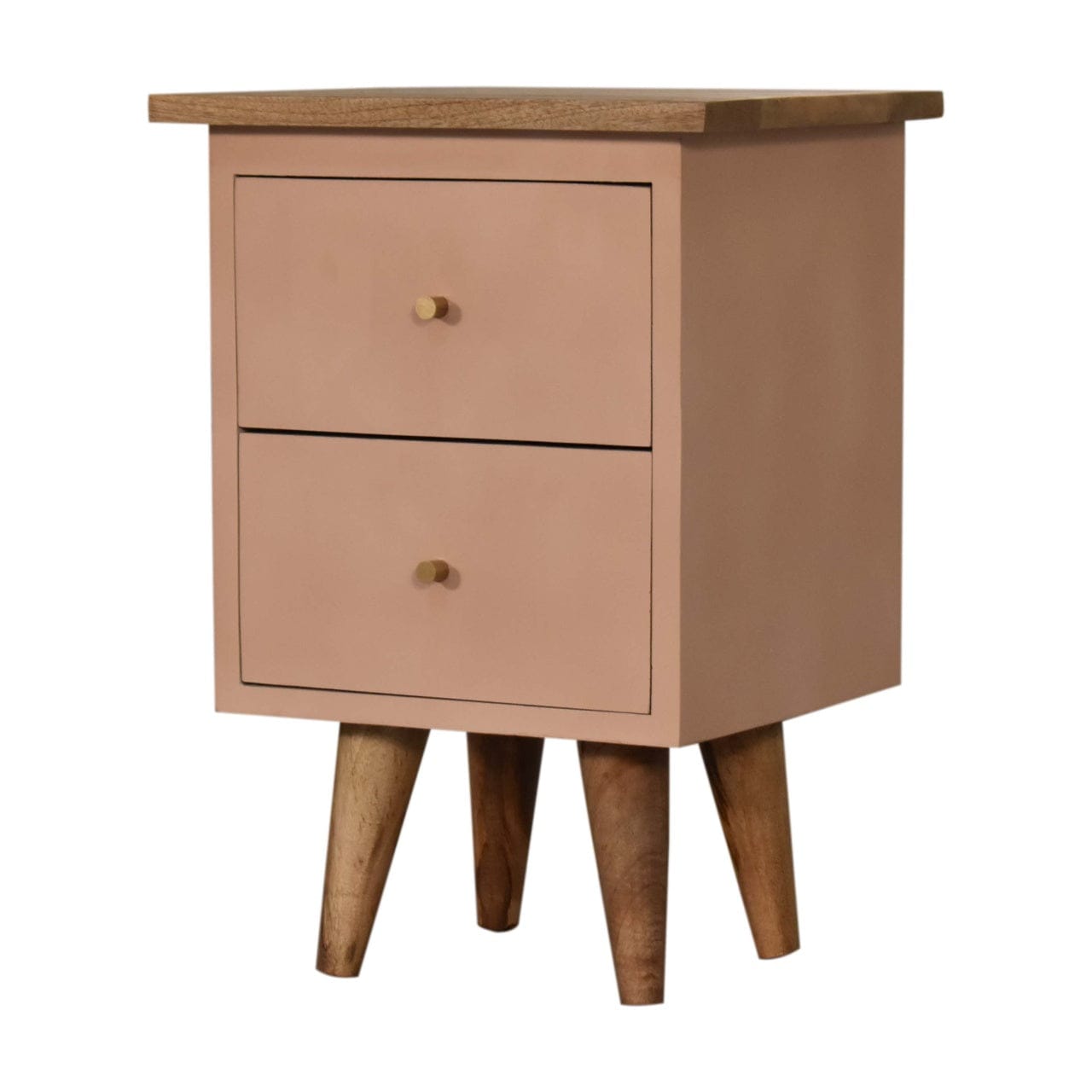Handcrafted Blush Pink Hand Painted Nightstand - Solid Mango Wood Bedside Table for Bedroom - product view 2 showing...