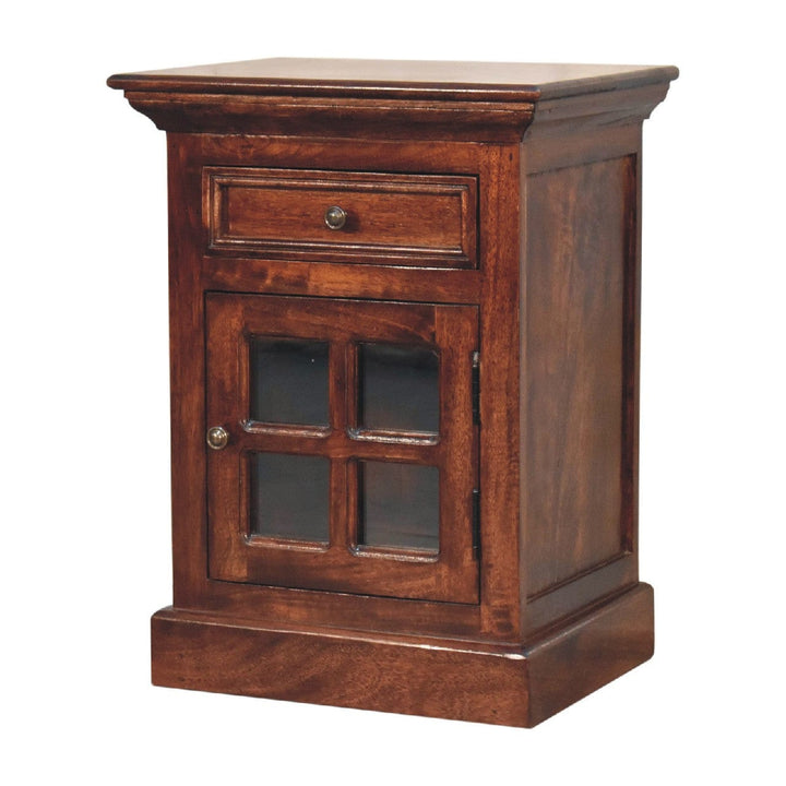 Handcrafted Cherry Nightstand - Solid Mango Wood Bedside Table for Bedroom - product view 2 showing handcrafted solid...