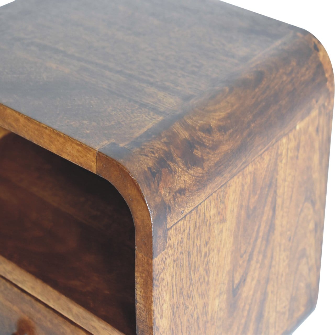 Handcrafted Extra Mini Wall Mounted Curved Chestnut Nightstand - Solid Mango Wood Bedside Table for Bedroom - product...
