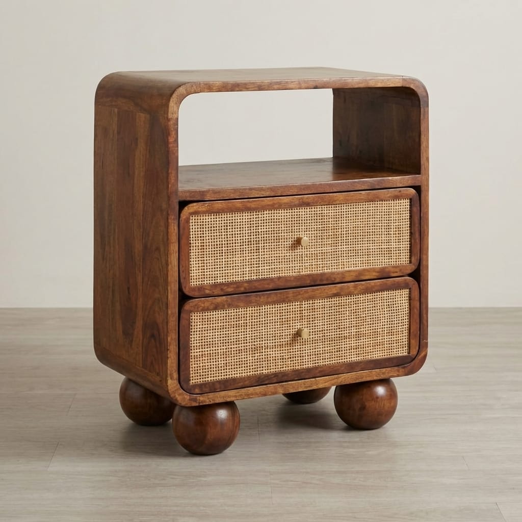 Handcrafted Larissa 2 Drawer Chestnut Nightstand - Solid Mango Wood Bedside Table for Bedroom - main view showing...