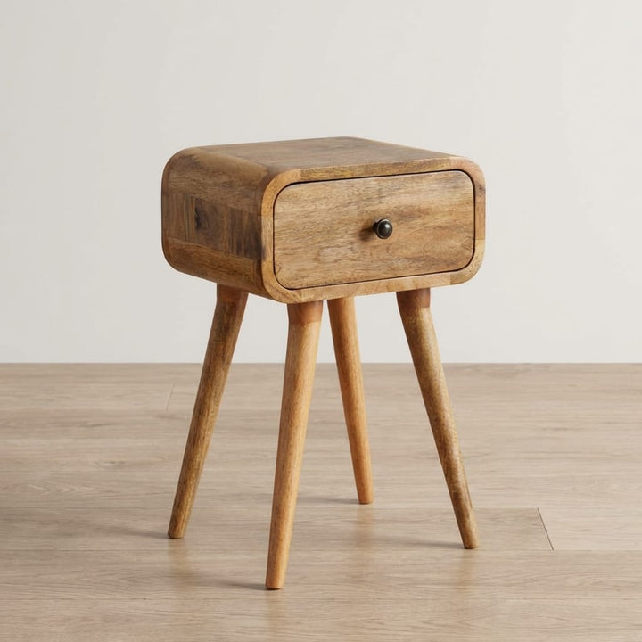 Handcrafted Mini Oak-ish Nightstand - Solid Mango Wood Bedside Table for Bedroom - main view showing handcrafted solid...