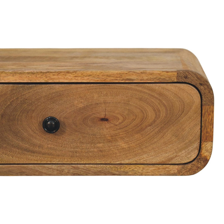 Handcrafted Wall-Mounted Oak-ish 1 Drawer Nightstand - Solid Mango Wood Bedside Table for Bedroom - product view 5...