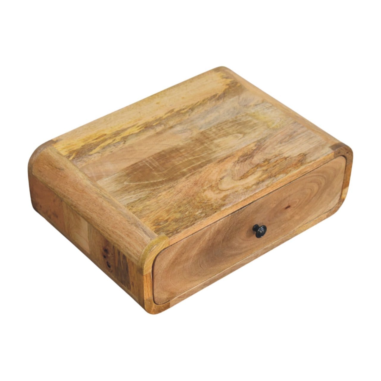 Handcrafted Wall-Mounted Oak-ish 1 Drawer Nightstand - Solid Mango Wood Bedside Table for Bedroom - product view 4...