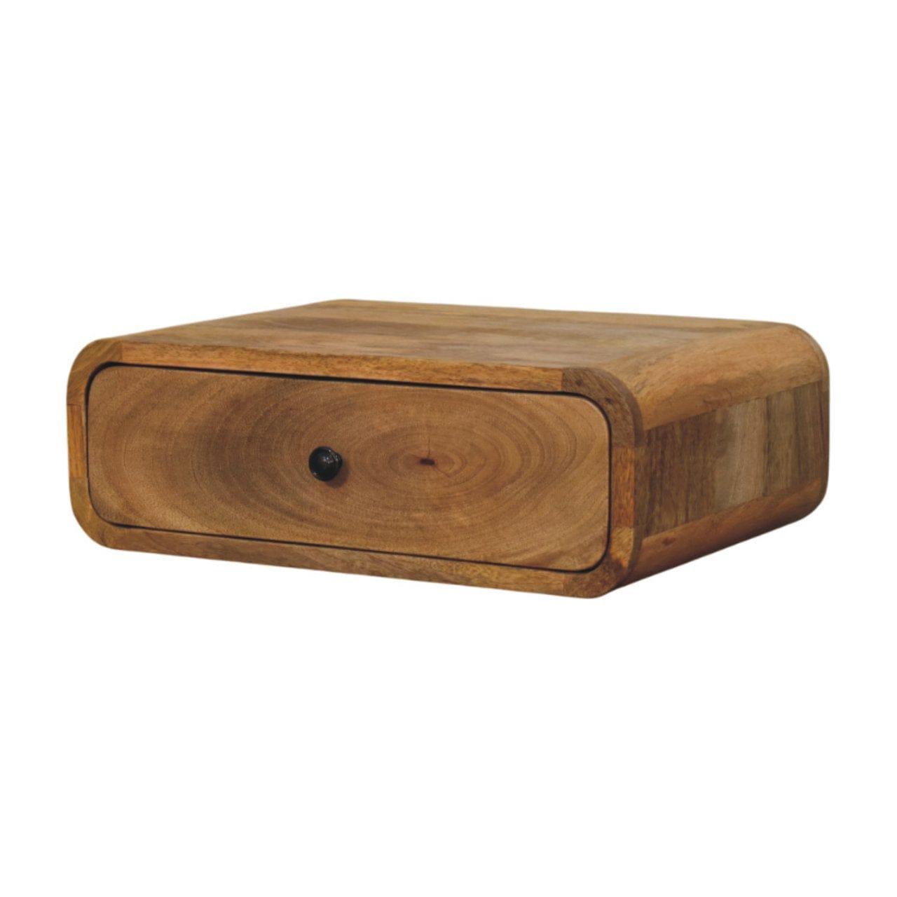 Handcrafted Wall-Mounted Oak-ish 1 Drawer Nightstand - Solid Mango Wood Bedside Table for Bedroom - product view 3...