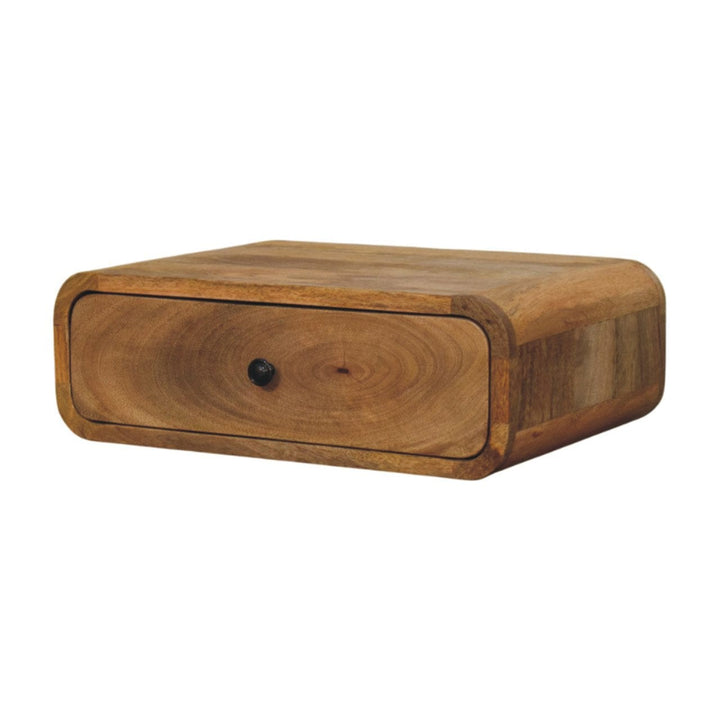 Handcrafted Wall-Mounted Oak-ish 1 Drawer Nightstand - Solid Mango Wood Bedside Table for Bedroom - product view 3...