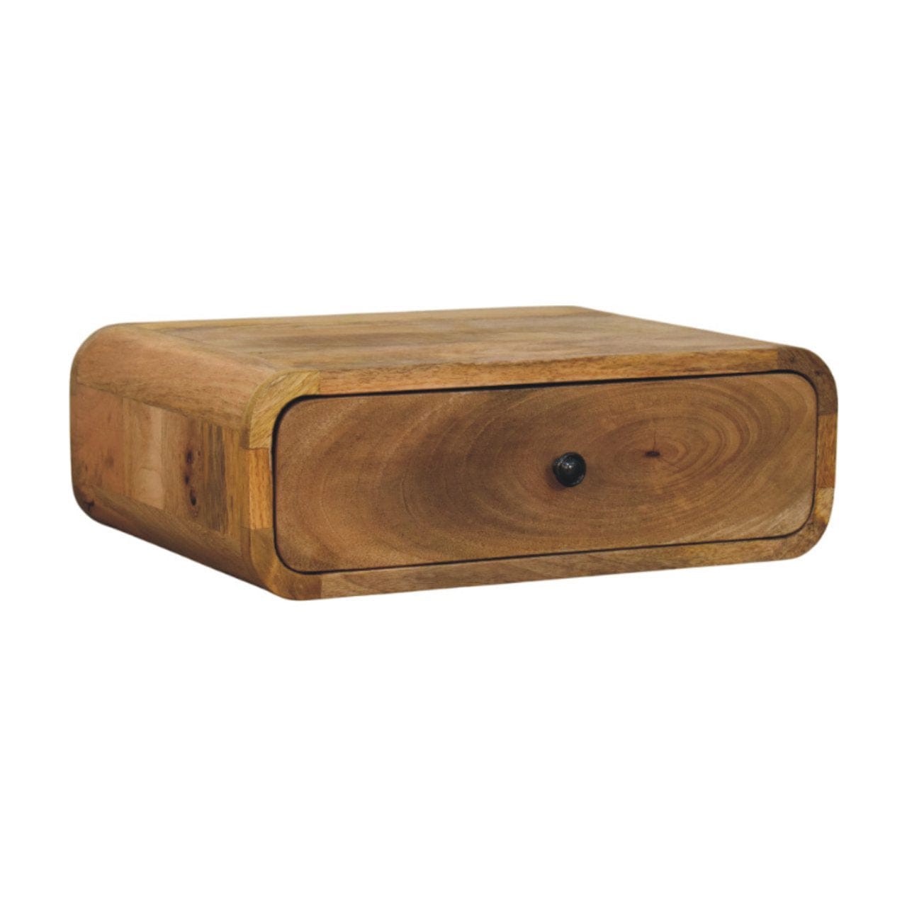 Handcrafted Wall-Mounted Oak-ish 1 Drawer Nightstand - Solid Mango Wood Bedside Table for Bedroom - product view 2...