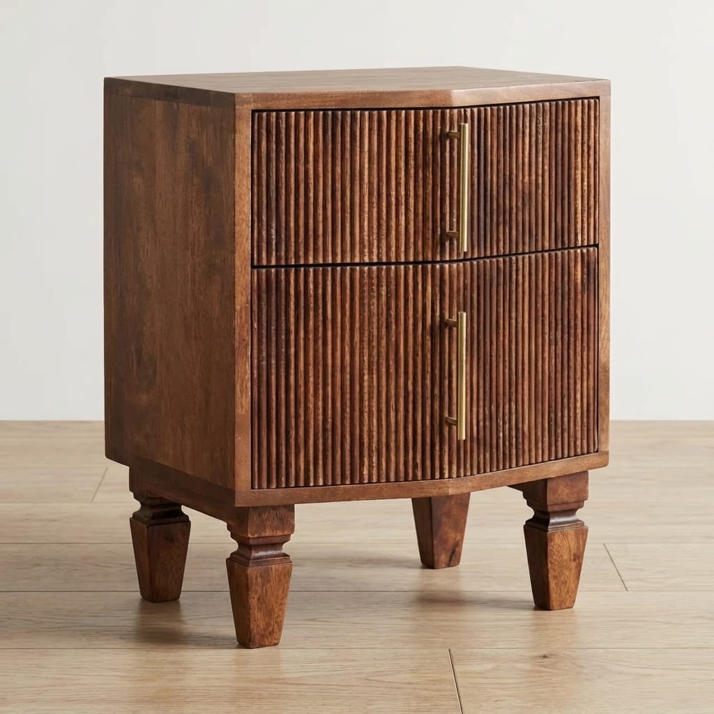 Harper Nightstand - Solid Mango Wood Bedside Table for Bedroom - main view showing handcrafted solid mango wood nightstand