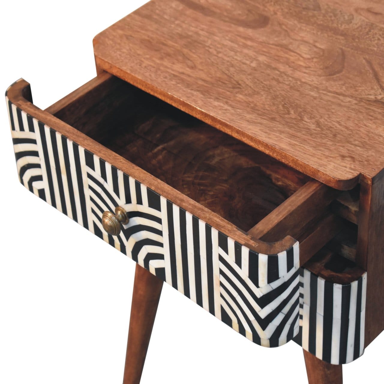 Honey Caramel Edessa Bone Inlay Nightstand - Solid Mango Wood Bedside Table for Bedroom - product view 7 showing...
