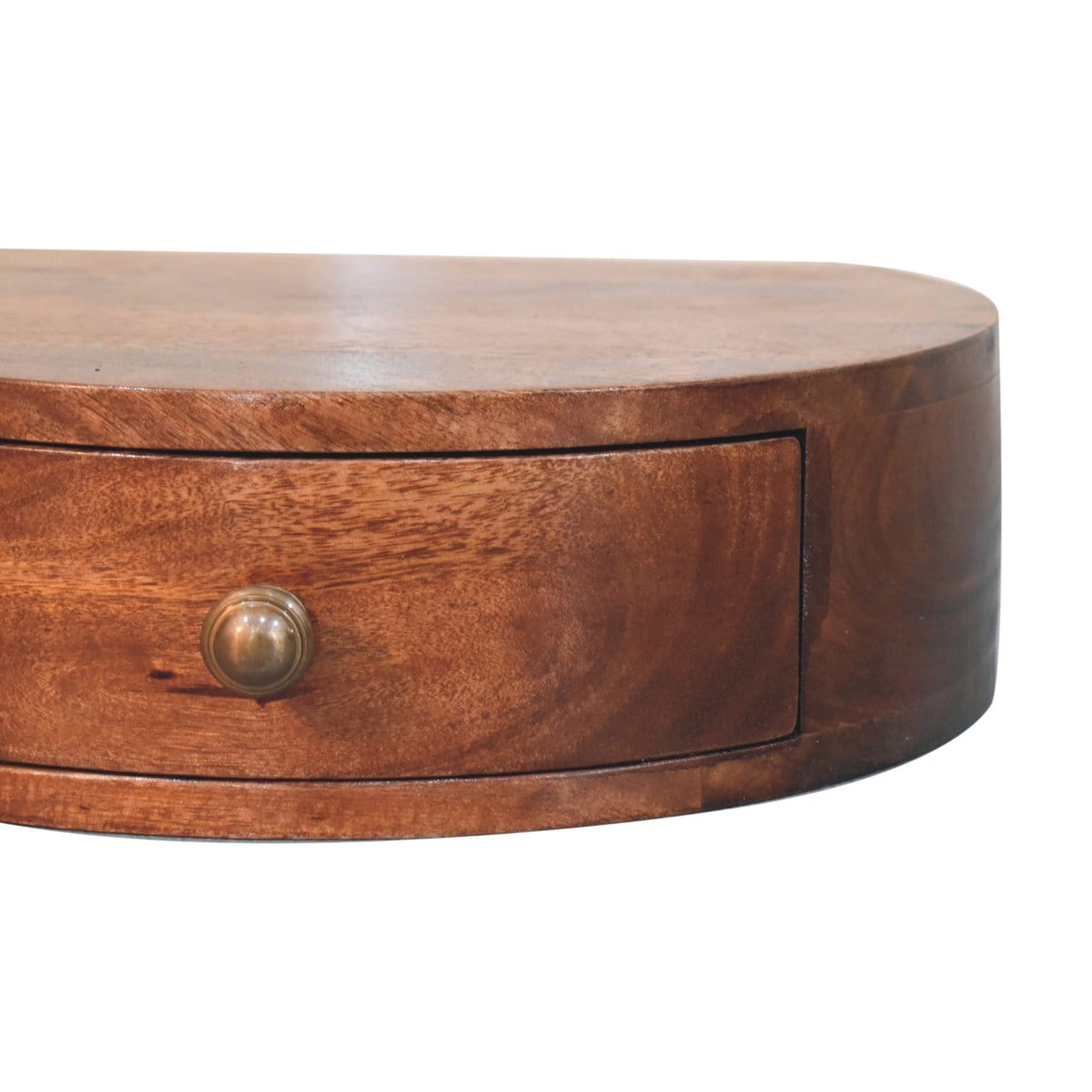 Honey Caramel Wall Mounted Rounded Nightstand - Solid Mango Wood Bedside Table for Bedroom - product view 4 showing...