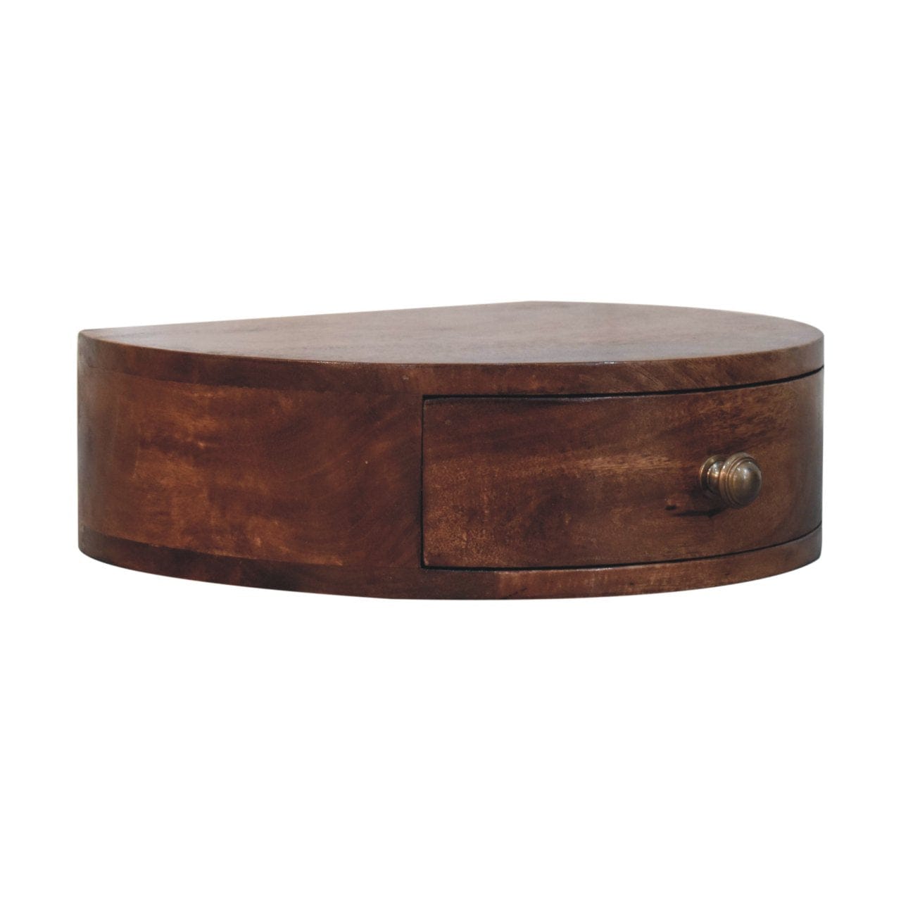 Honey Caramel Wall Mounted Rounded Nightstand - Solid Mango Wood Bedside Table for Bedroom - product view 3 showing...