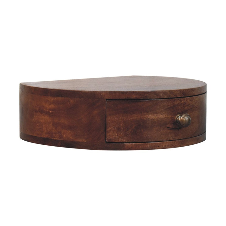 Honey Caramel Wall Mounted Rounded Nightstand - Solid Mango Wood Bedside Table for Bedroom - product view 3 showing...